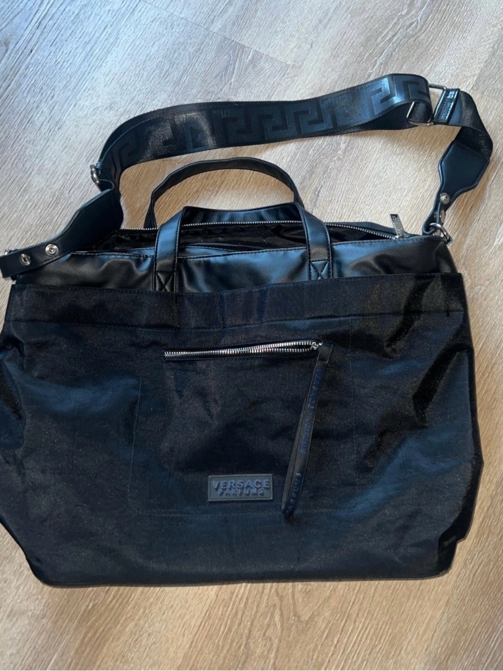 Versace Black Travel Tote with Adjustable Strap